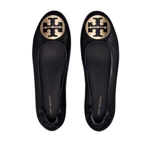 Tory Burch Women's Black Leather Reva Ballet Flats Size Size 7.5